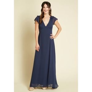 Modcloth MWT You're Flowing Places Ruffle Open Back Maxi Dress Size 4 In Navy
